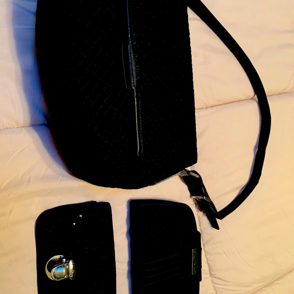 Elegant Black Quilted Shoulder Bag by Vera Bradley.  Includes 2 wallets.